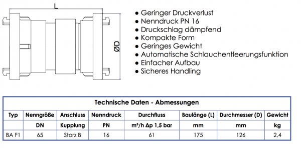 DN80 Systemtrenner BA F1 Feuerwehr Trinkwasserschutz Storz B PN16 RV